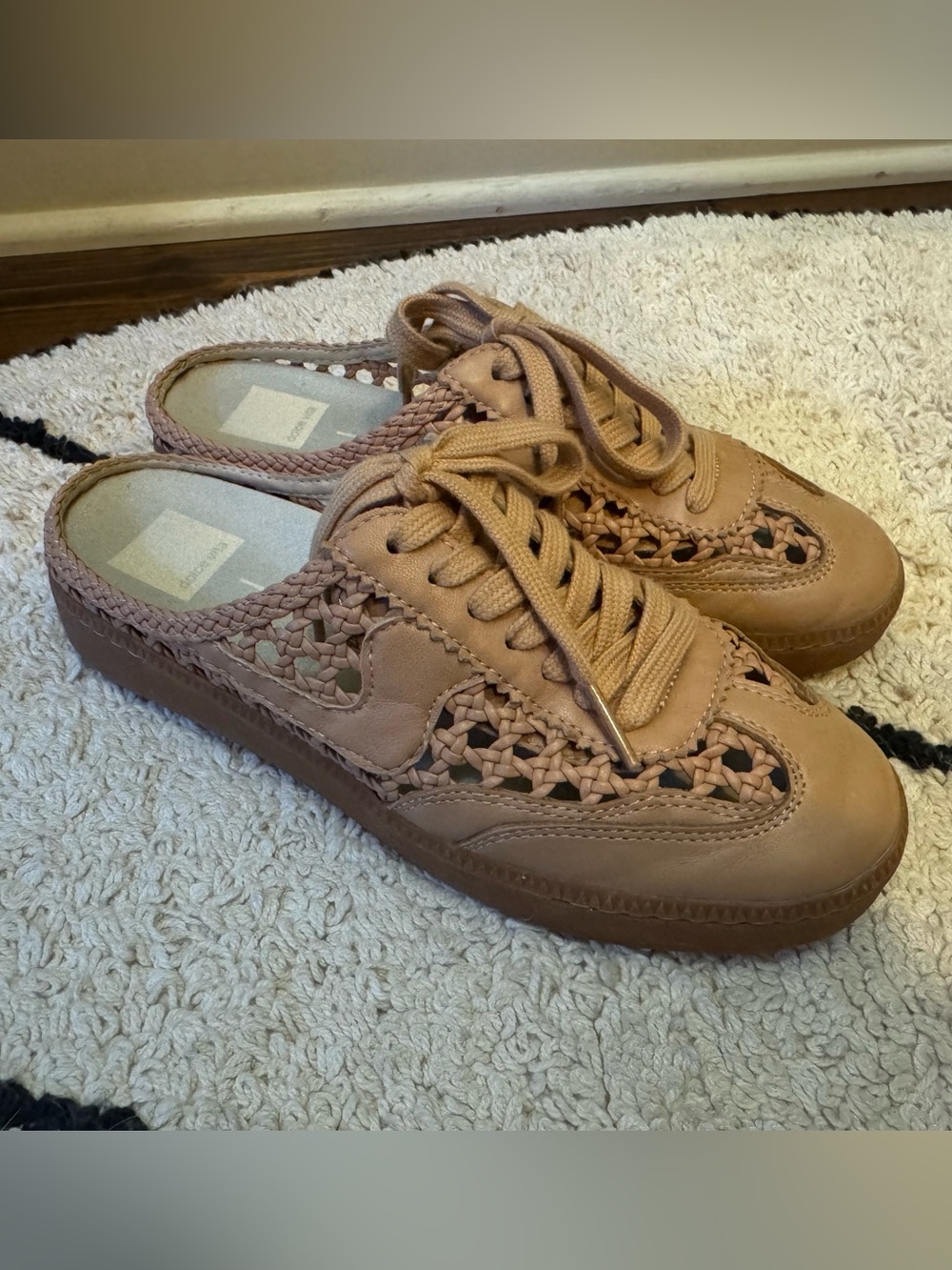 Dolce Vita Notice Slide Woven Lace-Up Mule in cafe